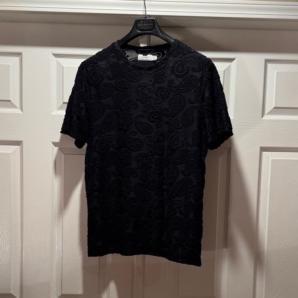 Topman Black Textured Paisley Tee